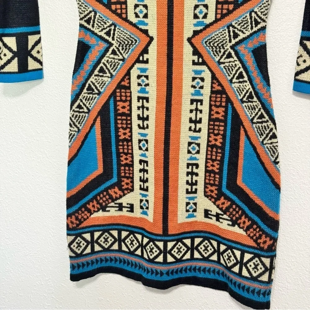 Anthropologie Flying Tomato Aztec Sweater Dress Black Blue Orange - Picture 4 of 9